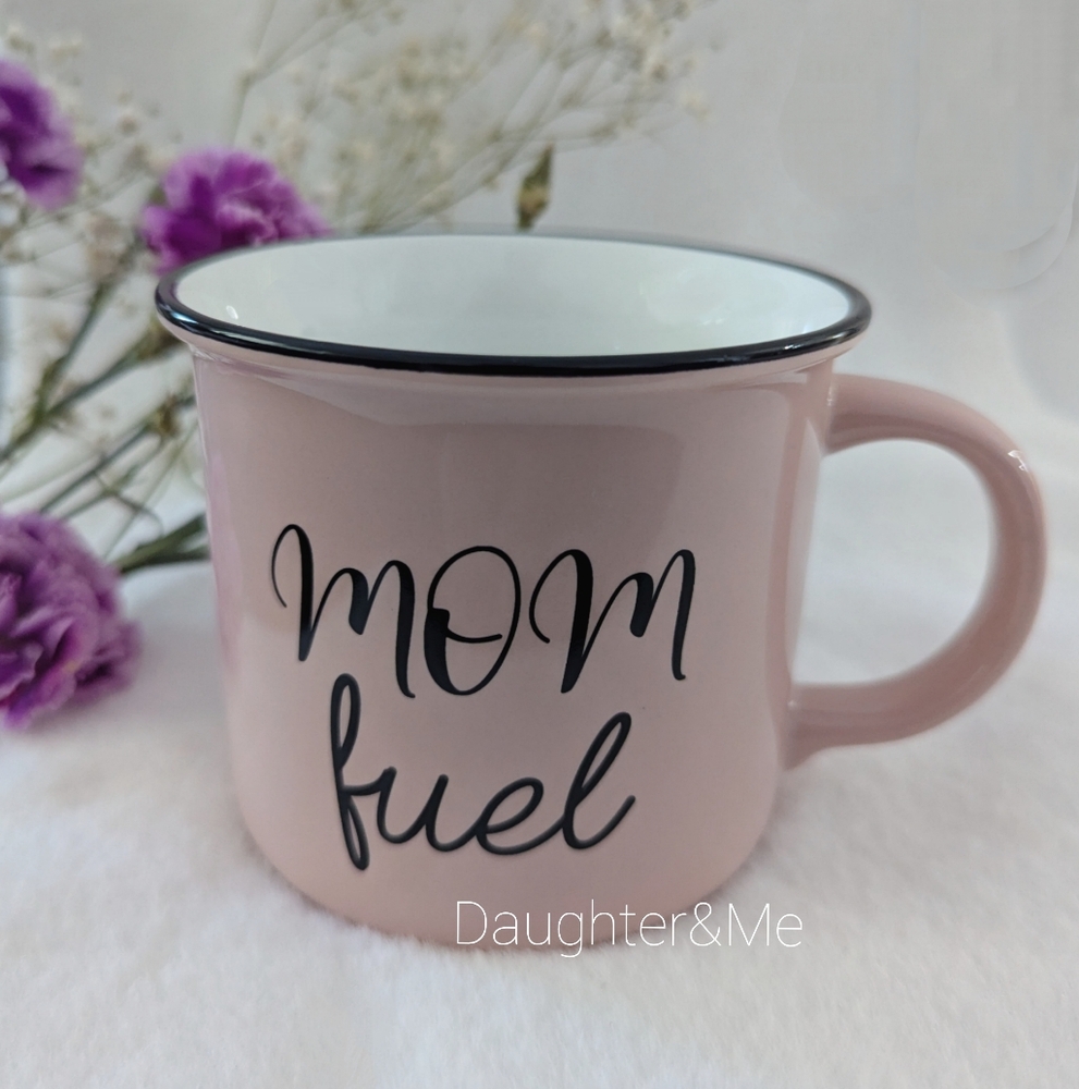 Pink 'Mom Fuel' Coffee Tea Mug Adorable Message Written in The Bottom Of…